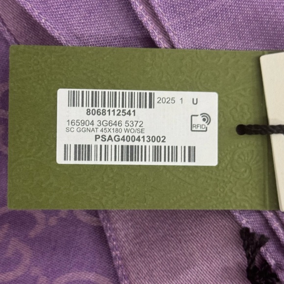 GUCCI Made In Italy Wool Silk Blend Luxury Logo Scarf Lilac 18in W x 71in L NWT - Picture 8 of 15